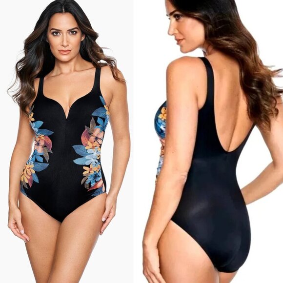 New! Miraclesuit Black Plumeria Temptress One Piece Swimsuit nwot 35099 - Picture 2 of 13